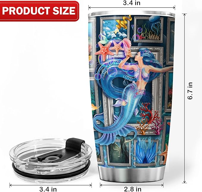 Mermaid Tumbler For Women Stainless Steel Coffee Cup With Lid 20 Oz Ocean Themed Gifts Mermaid Things For Girls Birthday Present Insulated Mug Novelty Mermaids Gift Ideas - Bloomnest