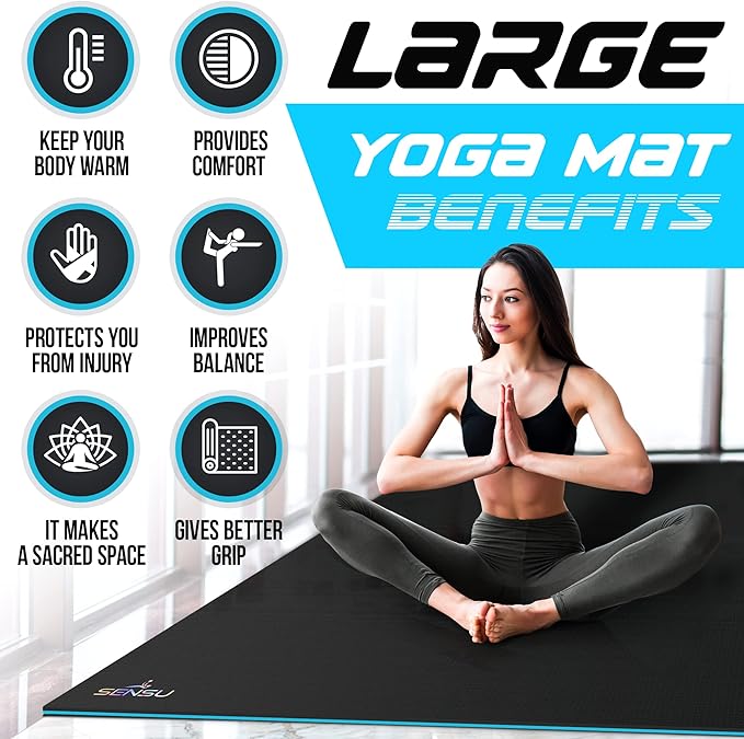 Sensu Large Yoga Mat - 7' x 5' x 9mm Extra Thick Yoga Mat for Men and Women - Non-Slip Surface for Extra Grip - Ideal for Hot Yoga, Pilates, Grounding and Meditation at Home or in Studios - Bloomnest