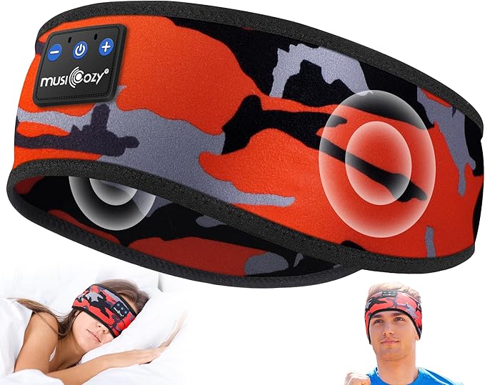 MUSICOZY Sleep Headphones Bluetooth 5.4 Headband, Wireless Earphones Music Sleep Earbuds Sleeping Eye Mask with HD Stereo Speakers for Workout Running Travel Yoga, Ideal Gifts (Black Red) - Bloomnest