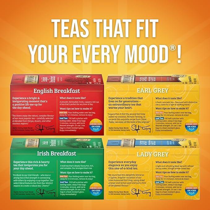 Twinings Variety Pack Black Tea Bags, 20 Count (Pack of 4), Includes English Breakfast, Earl Grey, Irish Breakfast, and Lady Grey, Caffeinated, Enjoy Hot or Iced, 80 Teabags - Bloomnest