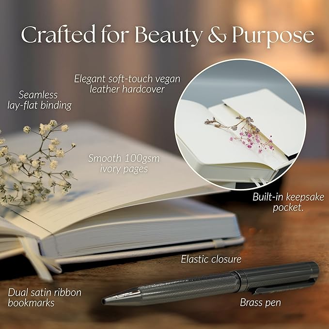 Guided Journal for Women Gift Set | 13-Week Self-Reflection & Mindfulness Practice for Self-Care, Gratitude & Personal Growth | Daily Prompts & Exercises | Brass Pen | A5 Vegan Leather | Elegant Gift Box | Her Vibe SimplyZen