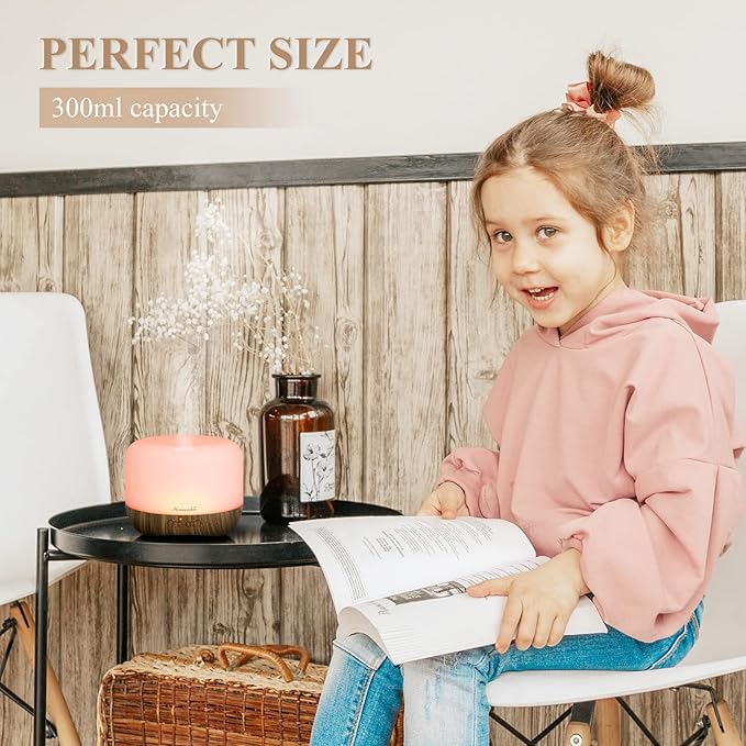 Aromatherapy Essential Oil Diffuser for Room: Air Humidifier Aroma Scent Cool Mist Diffuser Colorful Lights Wood Cute Small Large Waterless Auto Off Ultrasonic Diffusers for Home Bedroom (300ml) - Bloomnest