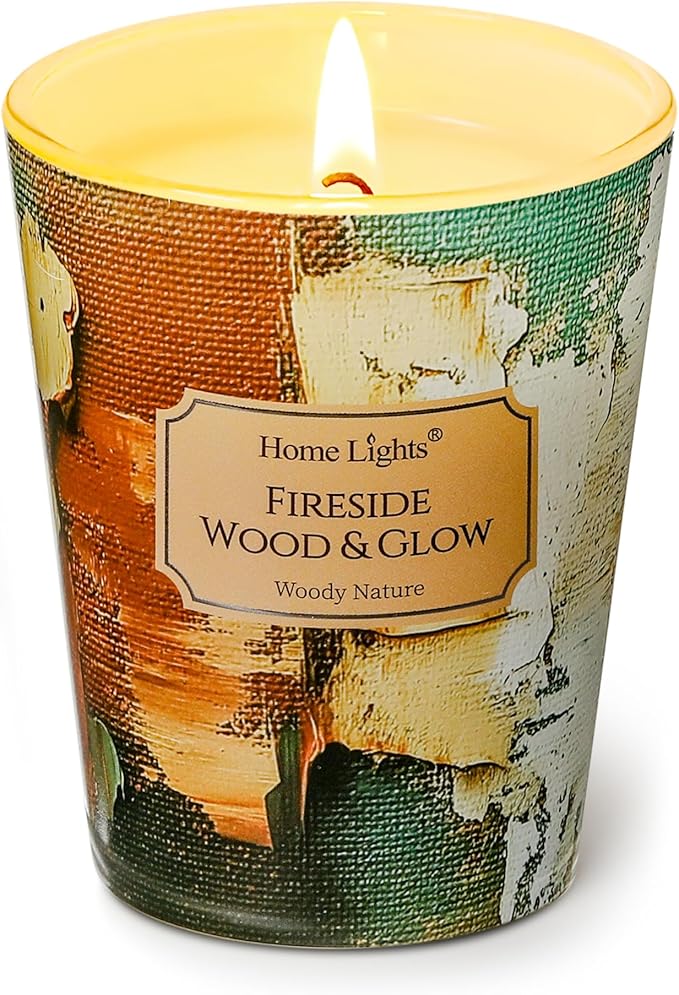 HomeLights 1-Wick Candles for Home Scented - 6.7oz Soy Wax Blend Candle Long-Lasting Fragrance, Industrial Chic Home Decor and Housewarming Gifts, Fireside Wood & Glow - Bloomnest