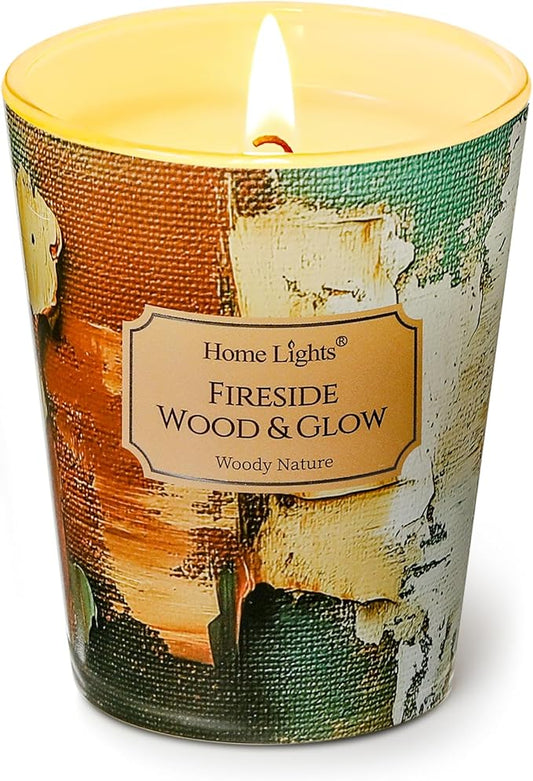 HomeLights 1-Wick Candles for Home Scented - 6.7oz Soy Wax Blend Candle Long-Lasting Fragrance, Industrial Chic Home Decor and Housewarming Gifts, Fireside Wood & Glow - Bloomnest