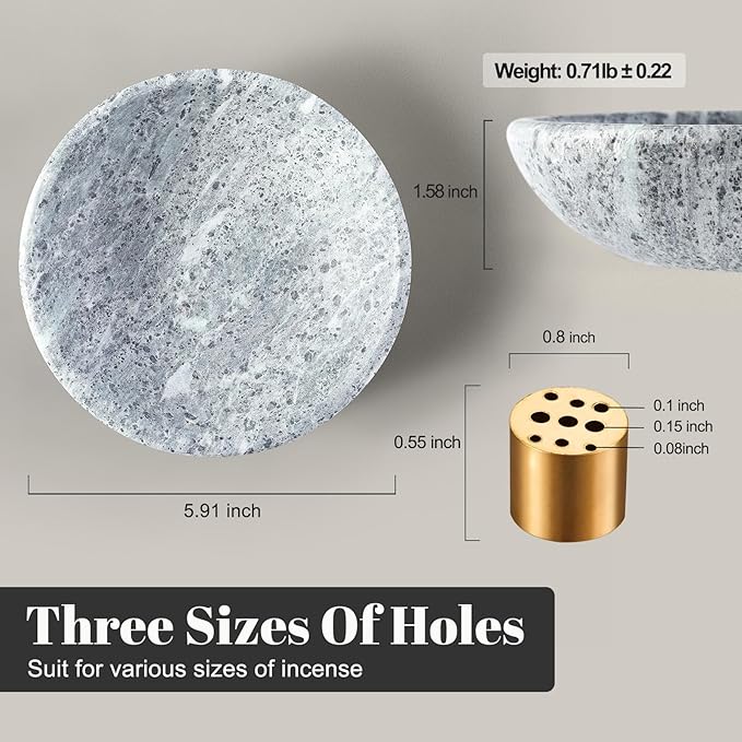 Koville Natural Marble Incense Holder, Incense Holder for Sticks with 9 Holes, Handmade Incense Burner Ash Catcher for Meditation Yoga SPA, Balsam Fir/Palo Santo/Sage/Cone (Grey)