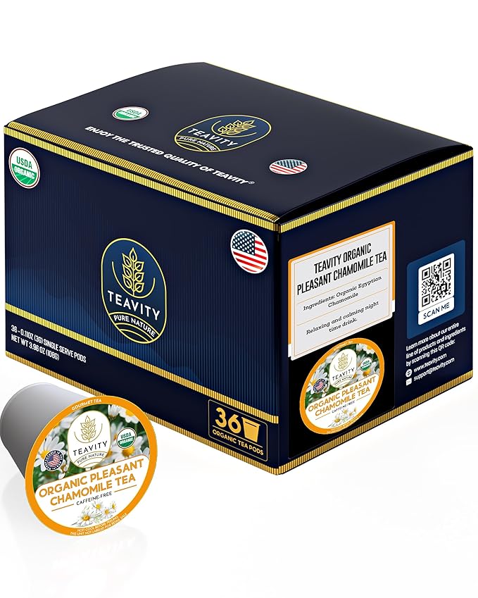 Organic Chamomile Tea Pods for Keurig - Decaf Tea Pods - Pleasant Chamomile by Teavity (36 Tea Pod) - Bloomnest