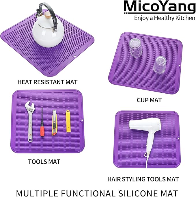 Silicone Dish Drying Mat for Multiple Usage,Easy clean,Eco-friendly,Heat-resistant Silicone Mat for Kitchen Counter or Sink,Refrigerator or Drawer Liner Purple 2XL 24 inches x 18 inches - Bloomnest