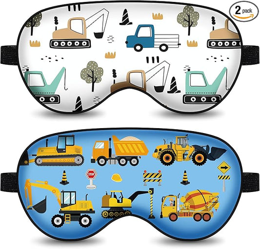 2 Pcs Sleep Mask,Construction Vehicles Masks with Adjustable Buckle for Sleeping,Soft Eye Masks for Sleep,Blackout Sleep Mask for Kids Teens Home Travel Party Game Eye Cover Blindfold - Bloomnest