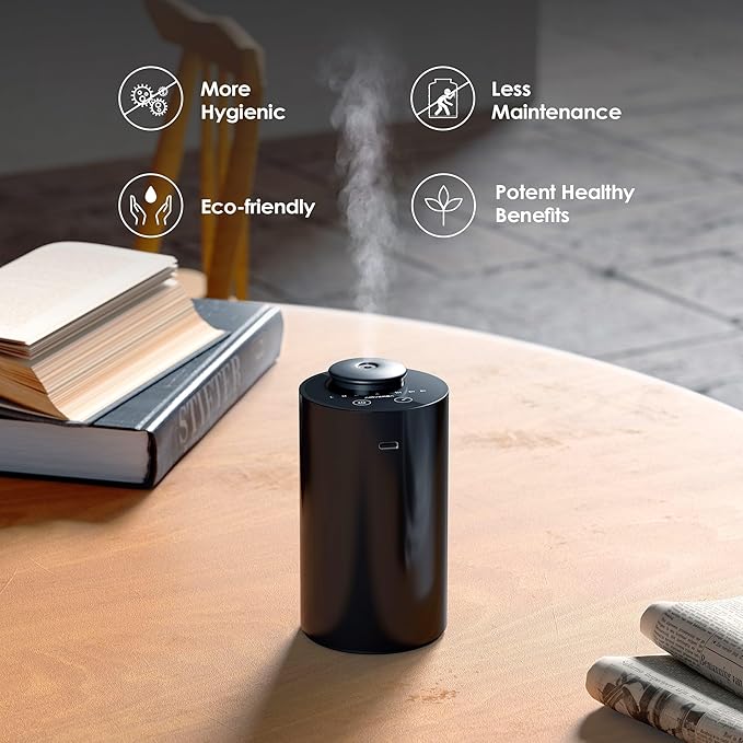 Airversa Waterless Essential Oil Diffuser Starter Kit with 30mL Hotel Fragrance Oil Inspired by BaCRT, Battery Operated Car Diffuser, Portable Aroma Nebulizer for Home Car Office, AN6Kit-4, Black - Bloomnest