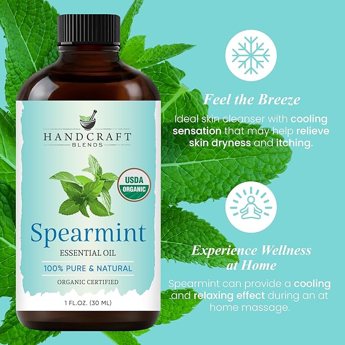 Handcraft Blends Organic Spearmint Essential Oil – 1 Fl Oz – 100% Pure and Natural – Premium Grade Essential Oil for Diffuser and Aromatherapy HandcraftBlends