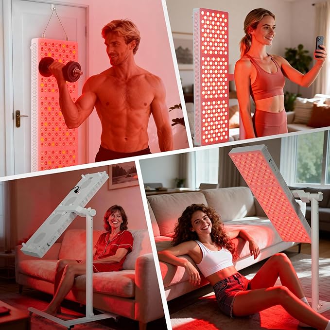 Red Light Therapy for Body and Face, 630nm 660nm 810 nm 830nm 850nm Near Infrared Light Panel with Adjusteble Stand and Timer,300LEDs for Home Use(White)