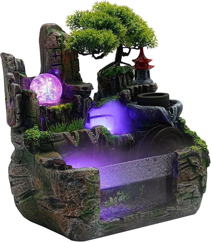 Indoor Rockery Fountain Goldfish Waterfall Feng Shui Desktop Water Fountain Decoration, Perfect for Office, Home, Bedroom Desk