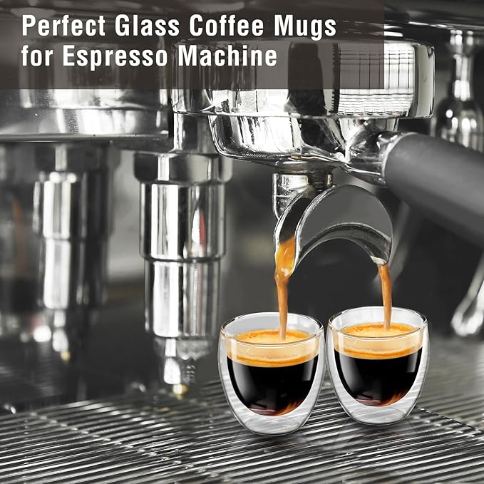Espresso Cups Set of 4, 3 OZ Expresso Shots Glass Cup, Double Walled Glass Coffee Mugs, Espresso Machine Accessories,Insulated Clear Espresso Shot Glasses Cups,Water Won't Enter Between Double Walls - Bloomnest