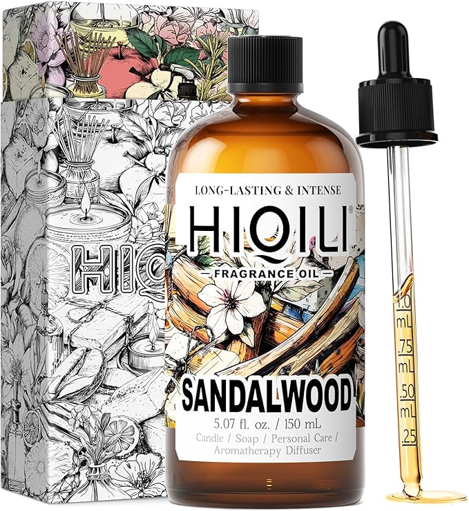 HIQILI Sandalwood Fragrance Oil for Home Diffuser, Luxury Hotel Scent, Perfect for DIY Candle & Soap Making, Add to Body Lotion - 5.07 Fl Oz HIQILI