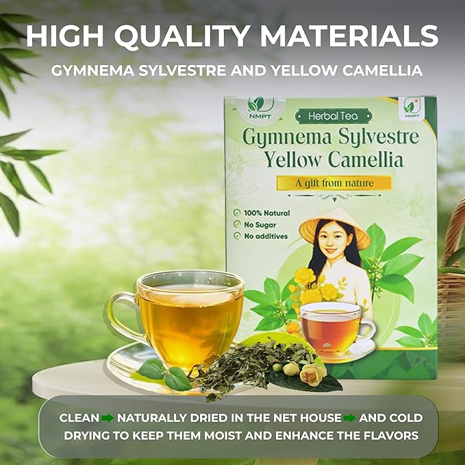 NMPT Dried Gymnema Sylvestre Yellow Camellia Tea, Handpicked, 40 Sachets, Cold-Dried, Gluten-Free, No Added Sugar, Mild Sweet Flavor, Eases Fatigue & Stress, Supports Overall Health - Bloomnest
