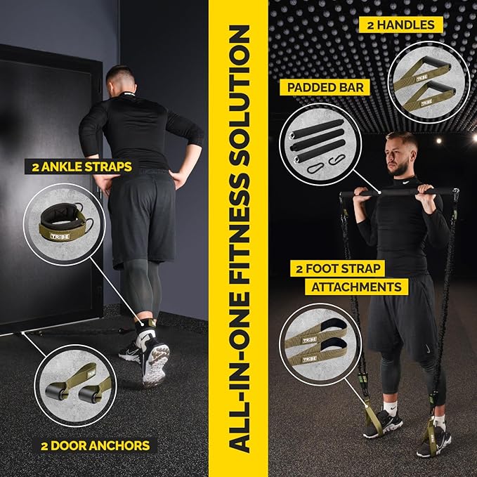 Tube Resistance Bands for Working Out Men and Women - Exercise Bands Resistance Bands Set, Resistance Band Bar, Handles, Ankle Straps, Foot Straps and Door Anchor - Bloomnest