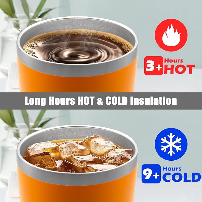 20 oz Tumbler Coffee Travel Tumblers Bulk with Lid Stainless Steel Double Wall Vacuum Insulated Mug Powder Coated Cups fit Car Cupholder for Hot and Cold - Orange, 8Pack