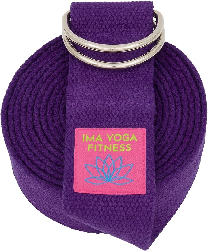 Adaptive Yoga Strap, Stretching Strap, 2 Inches Wide, 100% Naturally Soft Cotton, Steel D-Rings, Includes Natural Cotton Drawstring Storage Pouch and Instructional E-Book - Bloomnest