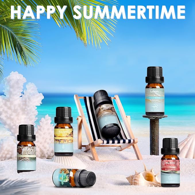 SALKING Summer Fragrance Oils Set, Premium Essential Oils Gift Set for Diffuser, Scented Oil for Soap & Candle Making - Ocean Breeze, Mojito, Coconut, Pineapple, Watermelon, Vanilla Ice Cream - Bloomnest