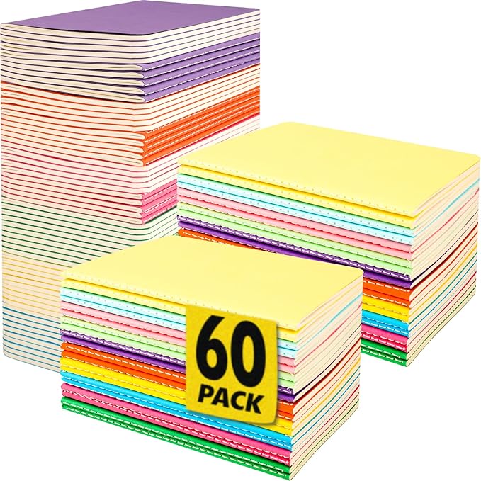 60 Pack Small Lined Notepads Bulk, Mini Journal Pocket Notebooks Set 3.5 Inch x 5.5 Inch, Colored Cover Notebook for Kids, 10 Colors 24 Sheets (48 Pages) for Traveler, Students, School Supplies - Bloomnest