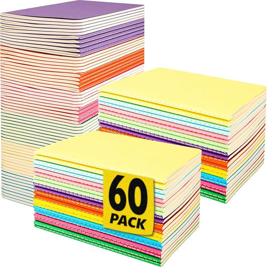 60 Pack Small Lined Notepads Bulk, Mini Journal Pocket Notebooks Set 3.5 Inch x 5.5 Inch, Colored Cover Notebook for Kids, 10 Colors 24 Sheets (48 Pages) for Traveler, Students, School Supplies - Bloomnest