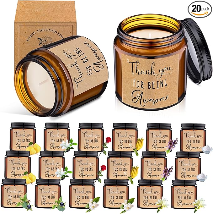 MTLEE 20 Pcs Thank You Gifts Candles 3.5 oz Employee Appreciation Inspirational Scented Soy Wax Candle Thank You Gift Christmas Gifts for Coworker Women Volunteer Teacher(Thank You,Brown) - Bloomnest