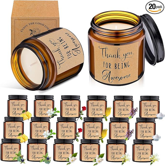 MTLEE 20 Pcs Thank You Gifts Candles 3.5 oz Employee Appreciation Inspirational Scented Soy Wax Candle Thank You Gift Christmas Gifts for Coworker Women Volunteer Teacher(Thank You,Brown) - Bloomnest