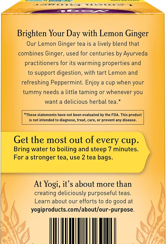 Yogi Tea Lemon Ginger Tea - 16 Tea Bags per Pack (6 Packs) - Organic Ginger Root Tea to Support Healthy Digestion - Includes Lemongrass, Lemon Flavor, Licorice Root, Lemon Peel & More - Bloomnest