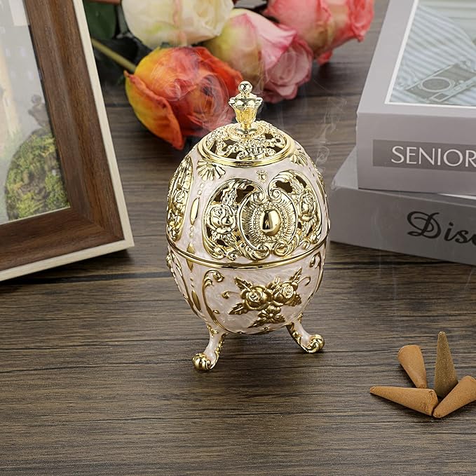 JUXYES Vintage Incense Burner Holder with Removable Ash Catchers, Metal Censer Antique Cone Coil Incense Burner Holder Zinc Alloy Spiritual Aromatherapy Yoga Meditation Gifts Retro Home Decoration - Bloomnest