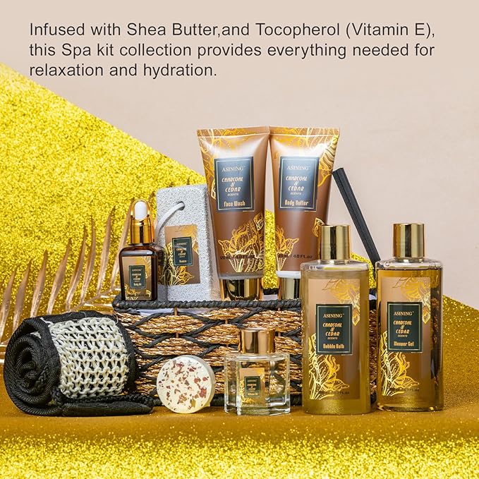 Spa Set for Women & Mens Gift, Relaxing Gifts for Men, Father's Day Gifts for Men Dad with 14PCS Charcoal & Cedar Scents Spa, Includes Bubble Bath, Shower Gel, Body Butter, Spa Kit for Mans Gift Set - Bloomnest
