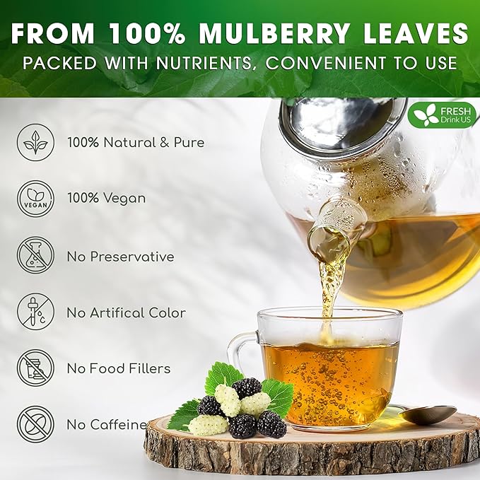 FreshDrinkUS Premium 120 Mulberry Leaf Tea Bags, 100% Natural & Pure. Loose Leaf Herbal Tea. Made with Natural Material Tea Bags. No Sugar, No Caffeine, No Gluten, Vegan - Bloomnest