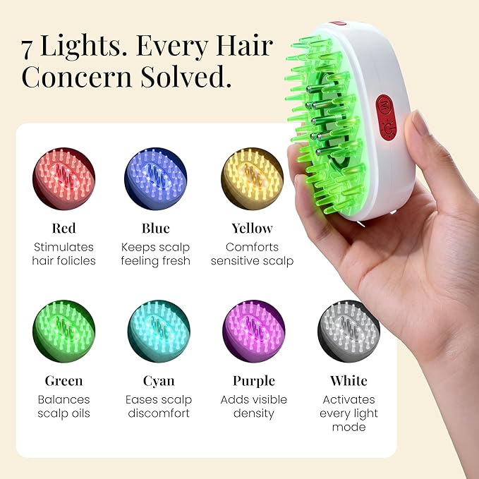 7-1 Red Light Hair Brush Comb | Vibrating Electric Red Light Scalp Massager + Oil Applicator for Fuller-Looking Hair Care | Scalp Massage for Head Spa | Portable, Cordless & Waterproof Scalpistry