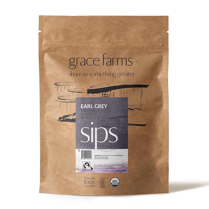 Grace Farms Organic Earl Grey Black Tea, 50 Sachet Pouch | Bergamot Oil | Fairtrade & Kosher |Gives Back 100% of Profits - Bloomnest