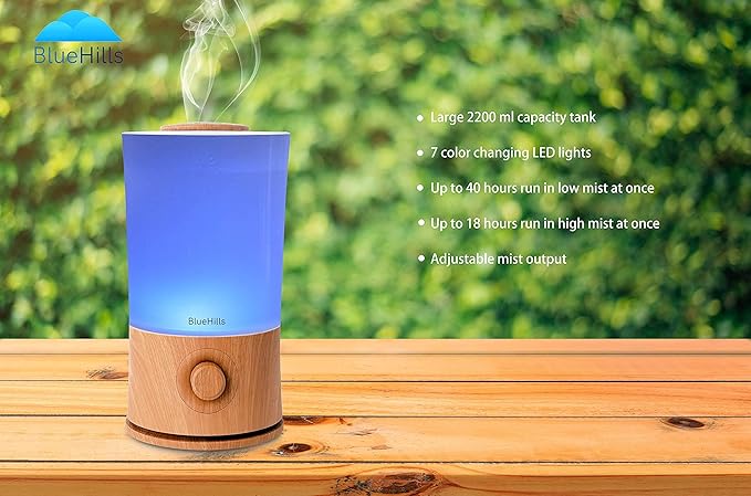 BlueHills Premium 2000 ML XL Large Essential Oil Diffuser Aromatherapy Humidifier for Large Room Home 40 Hour Run Huge Coverage Area 2 Liter Extra Large Capacity Huge Diffuser Wood Grain E005 - Bloomnest