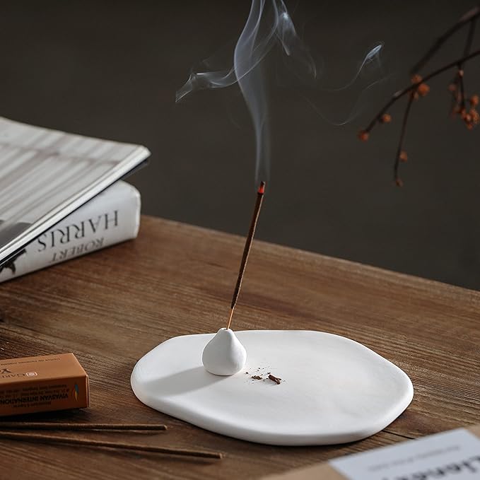 Handmade Incense Holder Irregula Plain Ceramic Stick Incense Holders Pomelo Pumpkin Incense Burner for Home Decor Yoga Meditation Zen (Pomelo White) - Bloomnest