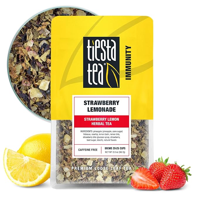 Tiesta Tea - Strawberry Lemonade, Loose Leaf, Strawberry Lemon Herbal Tea, Premium Non-Caffeinated Fruit Blend, Make Hot or Iced & Brews Up to 25 Cups, 2 Ounce Resealable Pouch - Bloomnest