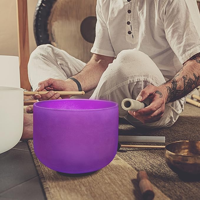 TOPFUND 8" 432Hz Violet A# Note Crystal Singing Bowl Pineal Chakra with Heavy Duty Carrying Case and Suede Mallet