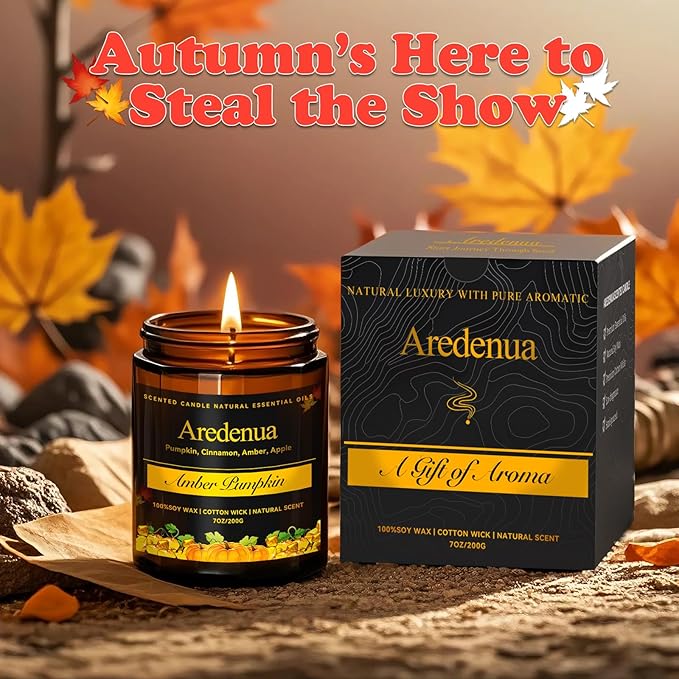 Amber Pumpkin Candle | Fall Pumpkin Candles - Scented Candle for Autumn, 7oz Soy Candles for Home Scented, 50 Hours Burn Time, Harvest Holiday/Winter/Thanksgiving Christmas Gifts for Women Men - Bloomnest