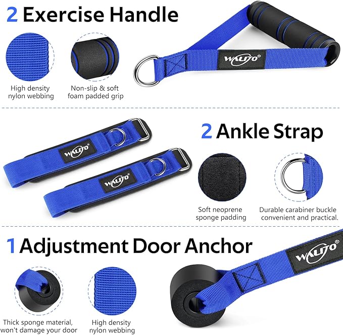 WALITO Resistance Bands Set - Exercise Bands with Handles, Door Anchor, Legs Ankle Straps, for Heavy Resistance Training, Physical Therapy, Muscle Training, Yoga, Home Workouts, Gym - Bloomnest
