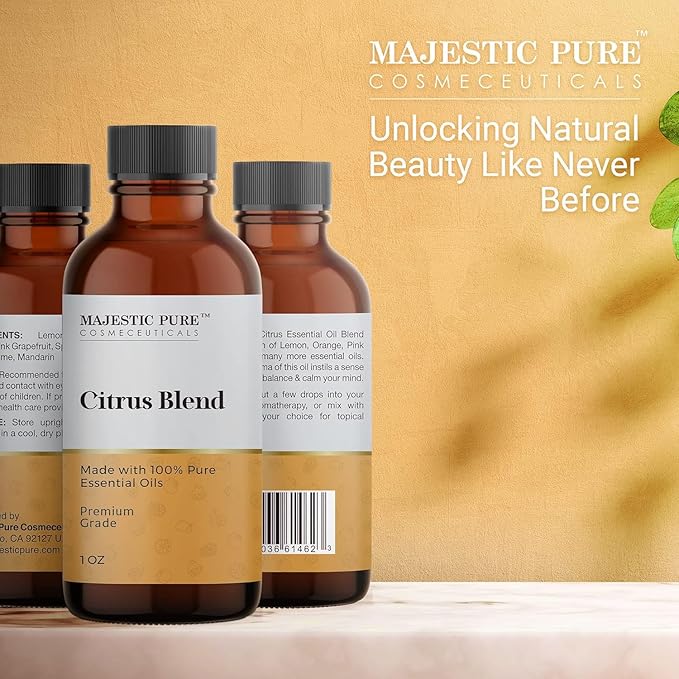 Majestic Pure Citrus Essential Oil Blend | 100% Pure & Natural for a Joyful, Positive Aroma | Pink Grapefruit, Orange, Spearmint, Lemon Essential Oil for Diffusers & Aromatherapy | 1oz - Bloomnest