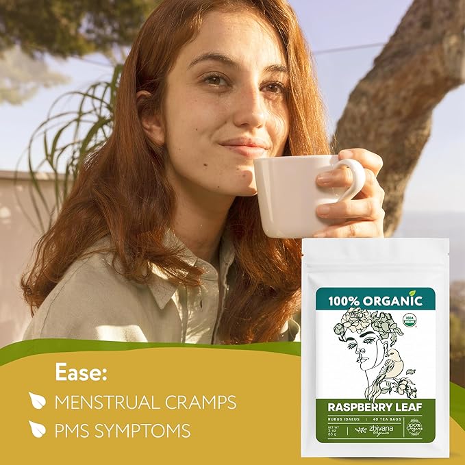 Organic Raspberry Leaf Tea Bags (40 TeaBags) - Red Rasberry Leaf Tea for Womens Cramps, Hormone Balance, Fertility – Te de Hoja de Frambuesa Roja - Bloomnest
