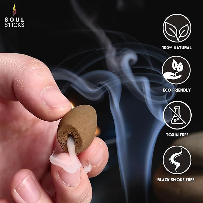 Soul Sticks Backflow Incense Cones – 40 Handmade Organic Cones for Waterfall Burner | 4 Pack Long Lasting Aromatic Scents | Thick White Smoke Incense for Meditation, Yoga & Gifts (Patchouli) SoulSticks