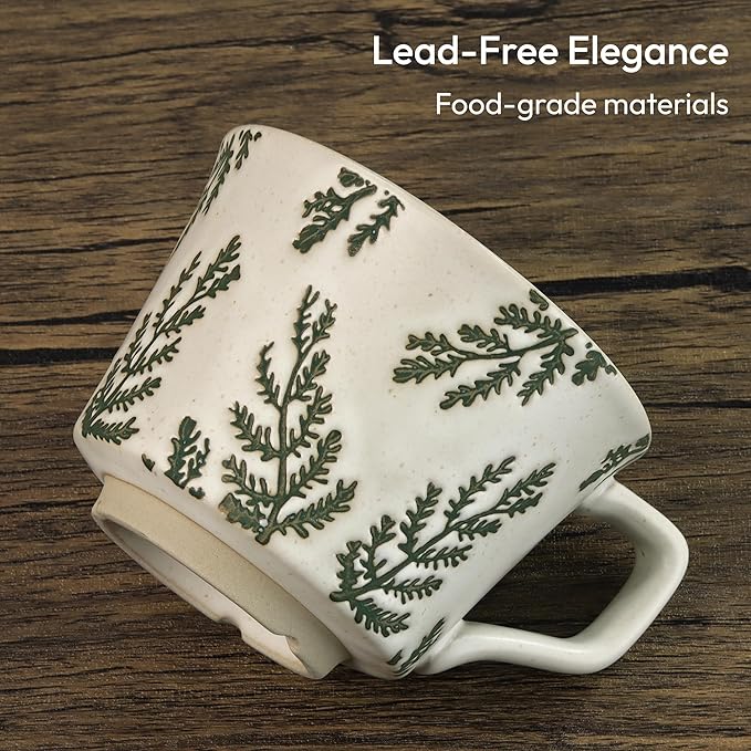 Ceramic Coffee Mug, 12 oz Novelty Unique Teacup with Handle, Stoneware Cup for Tea Mocha Latte Cappuccino Espresso (Set of 2, Ivy and Leaf) - Bloomnest