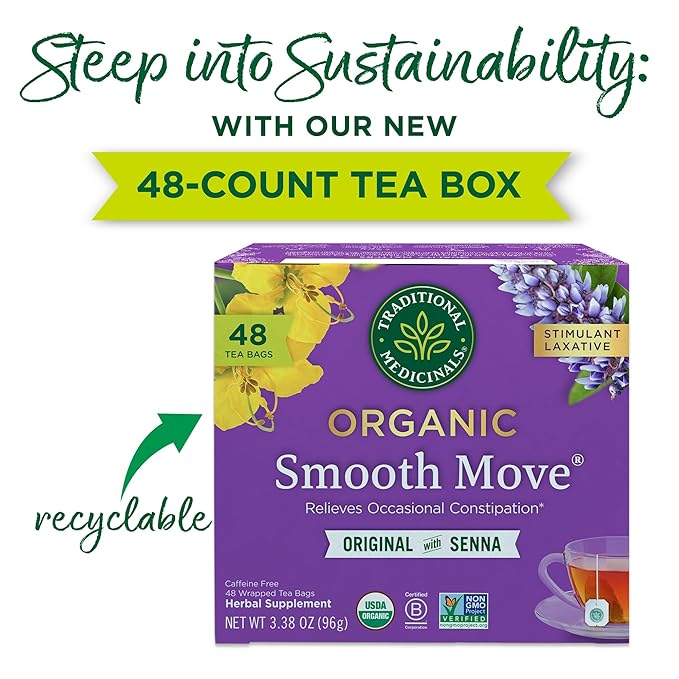 Traditional Medicinals Tea, Organic Smooth Move, Relieves Occasional Constipation, Senna - 48 Tea Bags - Bloomnest