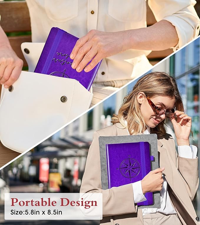 Lined Journal Notebook for Women Men, 160 Pages, A5 Hardcover Vintage Leather Journaling Notebooks for Work, School, Note Taking, Travel, Bible Study, Daily Diary for Writing 5.8"x8.5" (Purple)