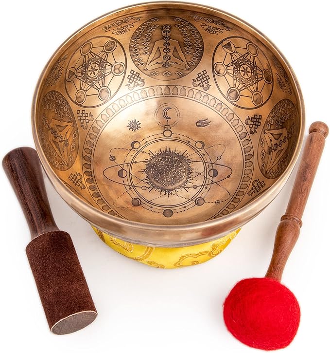 Large Tibetan Singing Bowl Set - 9" Master Healing Grade For Sound Bath Chakra 7 Metal Meditation Yoga By Himalayan Bazaar - Bloomnest