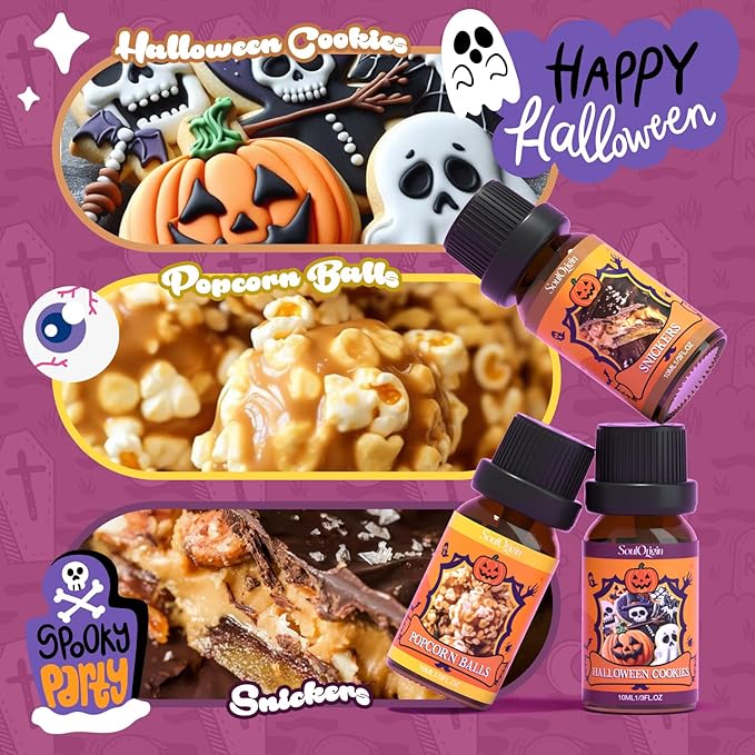 Halloween Fragrance Oils Set, Essential Oil for Diffuser, Diffuser Oil, Use for Soap Candle Making,Caramel Apples, Pumpkin Pie, Candy Corn, Halloween Cookies, Popcorn Balls, Snickers Bars - Bloomnest