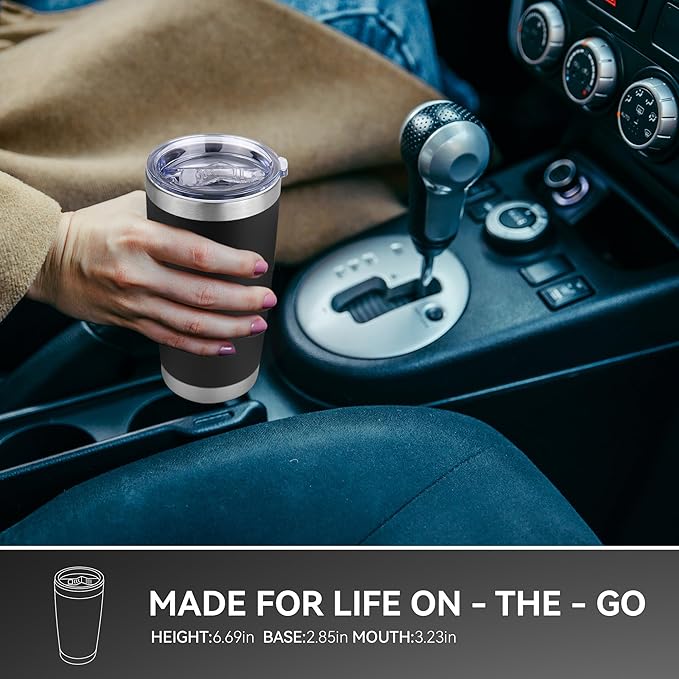 20 oz Tumbler Stainless Steel Tumblers Bulk with Lid Double Wall Insulated Coffee Tumbler Cups for Hot & Cold Drinks Powder Coated Travel Coffee Tumbler Mug Metal (Black, 1 pack) - Bloomnest