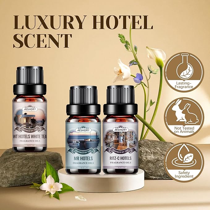 Hotel Diffuser Oils Gift Set - 6x10ML Luxury Fragrance Oil Blend, Hotel Scent Essential Oils Set for Diffuser, Candle, Soap Making Scents - Bloomnest