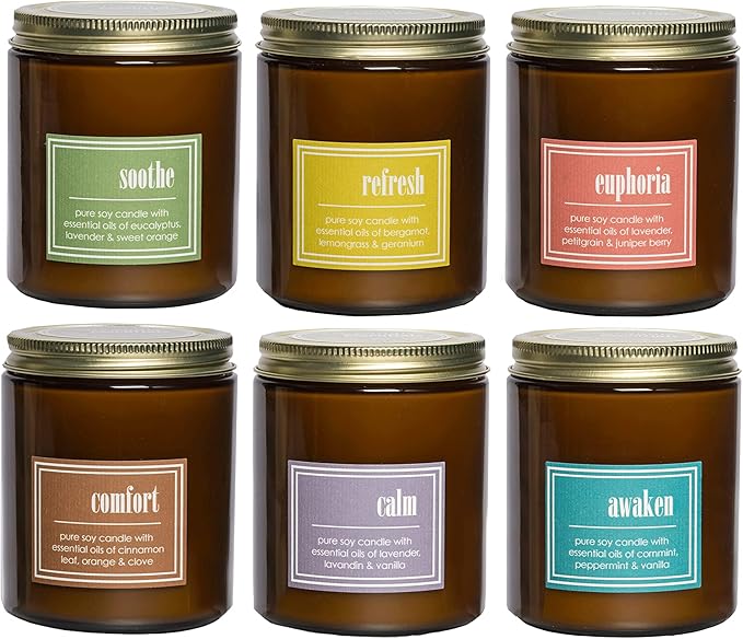 ECO CANDLE CO. Essentials Candle, Soothe, 8 oz. - Scents of Lavender, Eucalyptus, & Orange - 100% Soy Wax, No Lead, Hand Poured, Phthalate Free, Made from Midwest Grown Soybeans, All Natural Wicks - Bloomnest